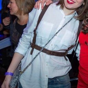 Genuine brown leather designer garter belt